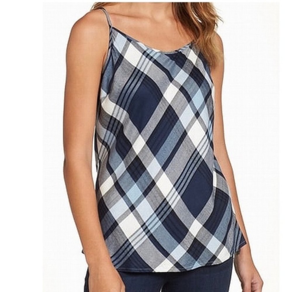 Two by Vince Camuto Blue Plaid Women's Tank Cami TopSize Medium M